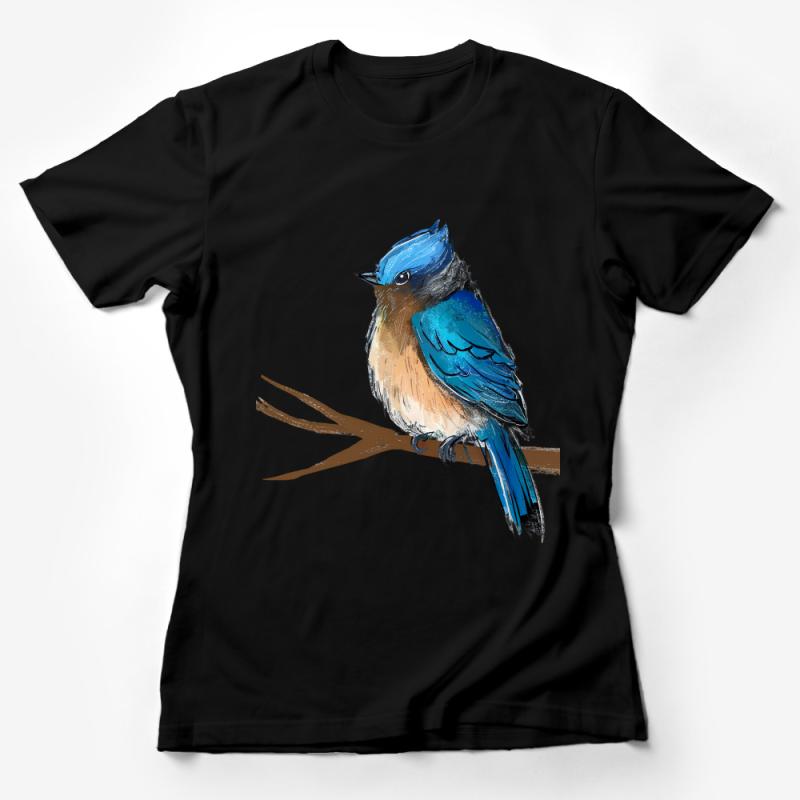 Colorful Bird T-Shirt, Vibrant Blue Bird Illustration Tee, Nature Lover Shirt, Unisex Birdwatcher Gift, Casual Wildlife Apparel Female T-Shirt