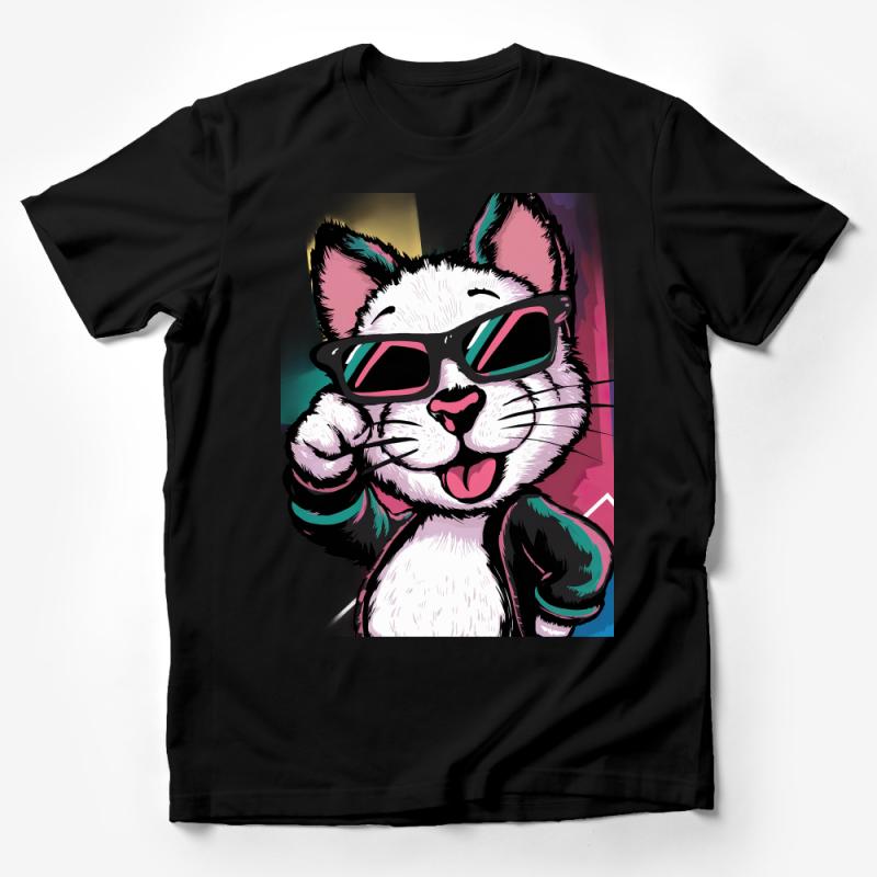 Cool Cat with Sunglasses T-Shirt, Funky Feline Graphic Tee, Hipster Cat Apparel, Unisex Casual Fashion Top Male T-Shirt