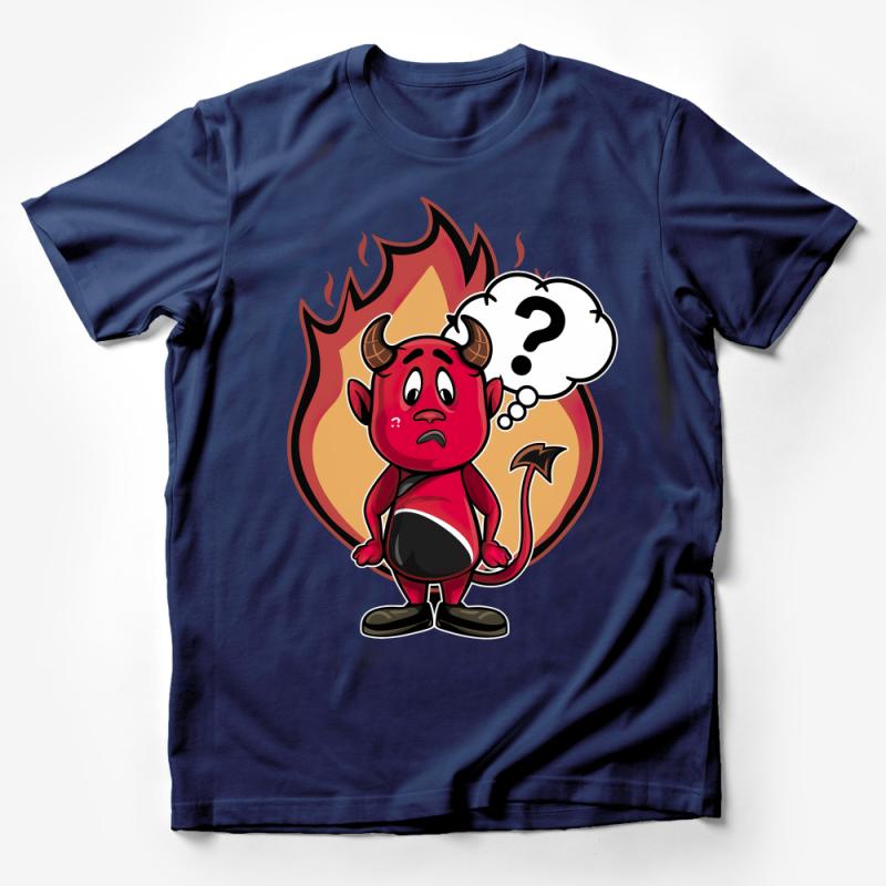 Funny Confused Devil Cartoon Character Unisex T-Shirt, Casual Graphic Tee, Gift Idea, Cool Comic Style Shirt for All Ages Male T-Shirt