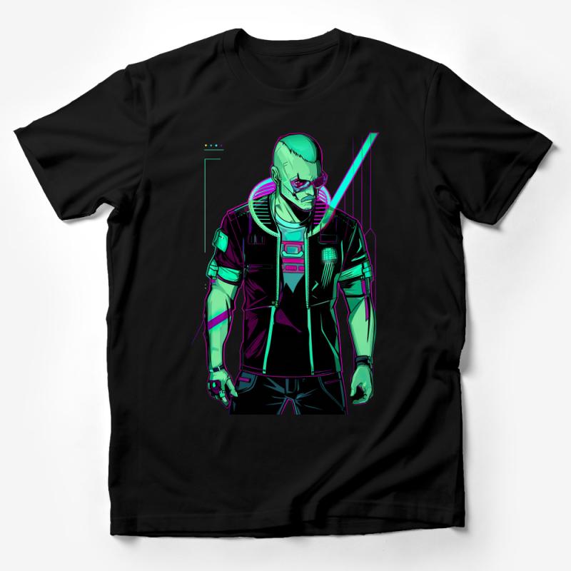 Cyberpunk Neon Graphic Tee, Futuristic Sci-Fi Streetwear T-Shirt, Unisex Cyber Style Clothing, Retro-Futurism Tee, Urban Cyber Fashion Male T-Shirt