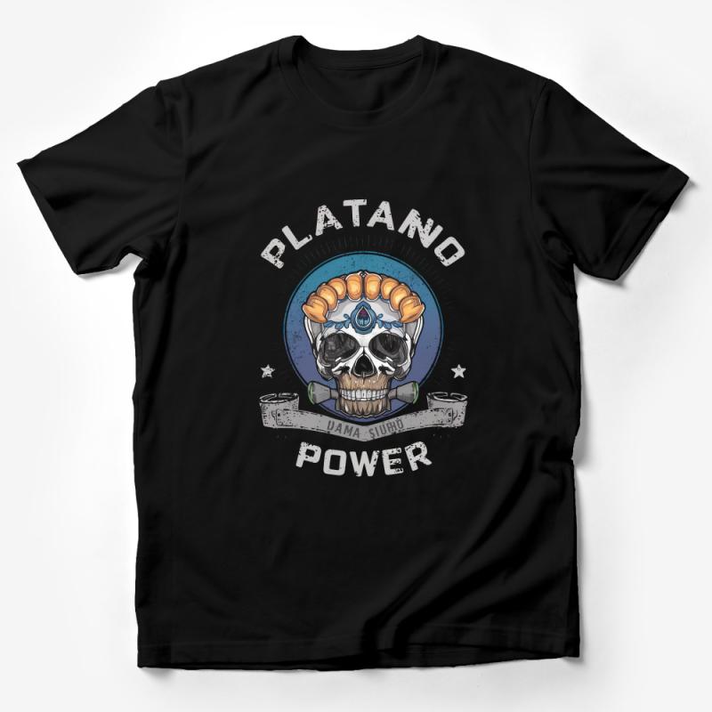 Skull Graphic Tee, Platano Power T-Shirt, Hipster Skull with Banana Crown, Urban Streetwear, Unique Unisex Apparel, Gift for Him and Her Male T-Shirt