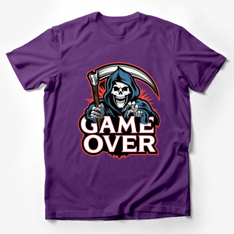 Game Over Grim Reaper Graphic Tee, Cool Skull Gamer T-Shirt, Unisex Gaming Shirt, Casual Wear, Gift for Gamers Male T-Shirt