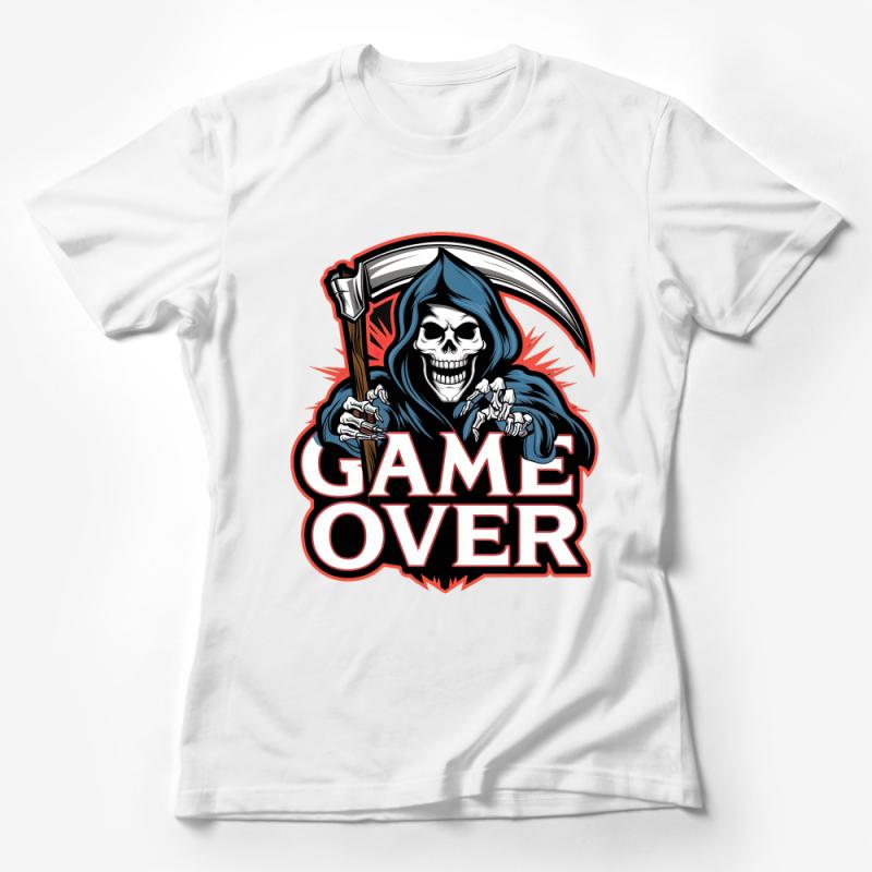 Game Over Grim Reaper Graphic Tee, Cool Skull Gamer T-Shirt, Unisex Gaming Shirt, Casual Wear, Gift for Gamers Female T-Shirt