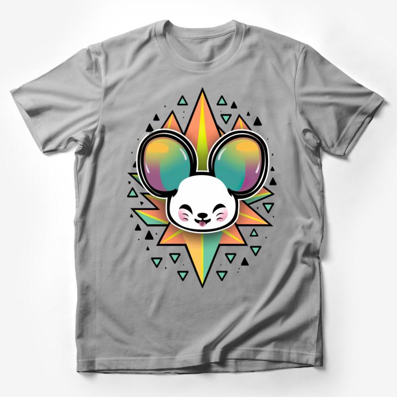 Cute Mouse Ears Rainbow Starburst Graphic T-Shirt, Unisex Cartoon Character Tee, Casual Fun Apparel Male T-Shirt