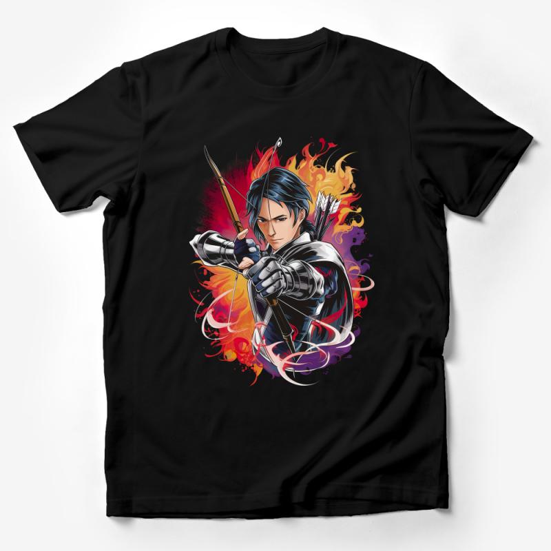 Warrior Archer Fantasy T-Shirt, Colorful Fire Background, Unique Graphic Tee, Gift for Gamers, Unisex Casual Shirt Male T-Shirt