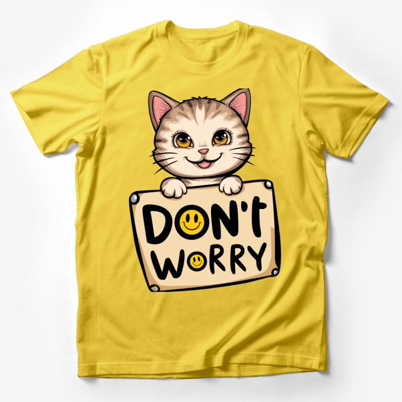 Cute Cat T-Shirt with Don't Worry Sign, Smiley Face, Kitten Graphic Tee, Unisex Adult Clothing, Casual Comfort, Positive Message Shirt Male T-Shirt