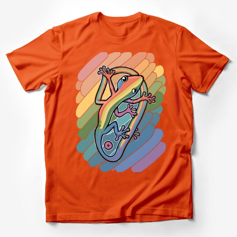 Colorful Rainbow Gecko T-Shirt, Fun Lizard Lover Tee, Unique Animal Graphic Shirt, Unisex Adult Clothing Male T-Shirt