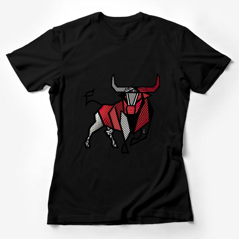 Abstract Bull Graphic T-Shirt, Red and Black Geometric Design, Unisex Tee, Modern Art Shirt, Casual Wear, Street Style, Unique Gift Idea Female T-Shirt