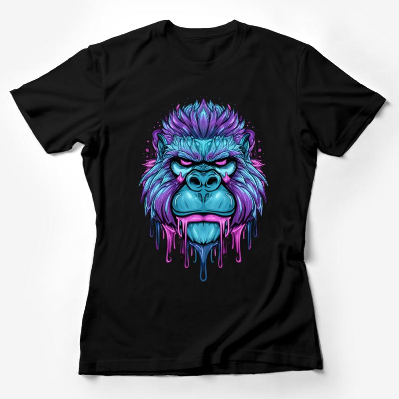 Colorful Lion Graphic T-Shirt, Neon Dripping Lion Art Tee, Unisex Bold Animal Design Shirt, Urban Streetwear Fashion, Eye-Catching Top Female T-Shirt