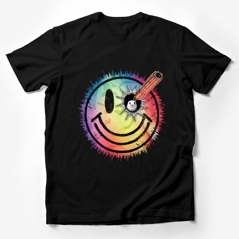 Colorful Splatter Art T-Shirt with Smiley Face and Paint Tube, Unisex Graphic Tee for Artists Male T-Shirt