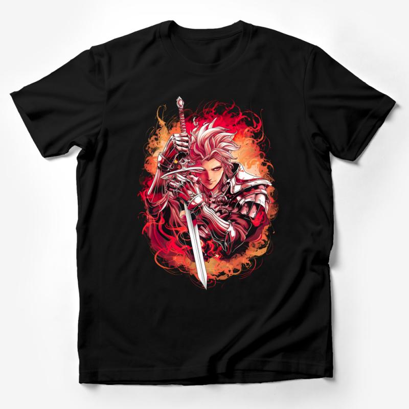 Fantasy Warrior Red Flame T-Shirt, Unisex Graphic Tee, Animated Character Art, Cool Battle Warrior Design, Gift for Gamers Male T-Shirt