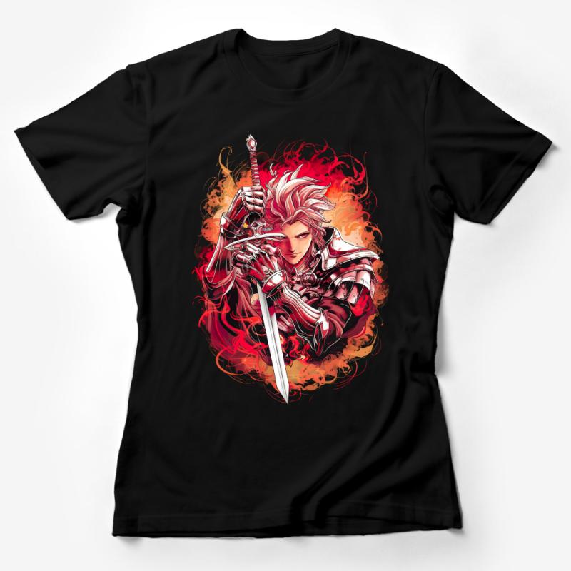 Fantasy Warrior Red Flame T-Shirt, Unisex Graphic Tee, Animated Character Art, Cool Battle Warrior Design, Gift for Gamers Female T-Shirt