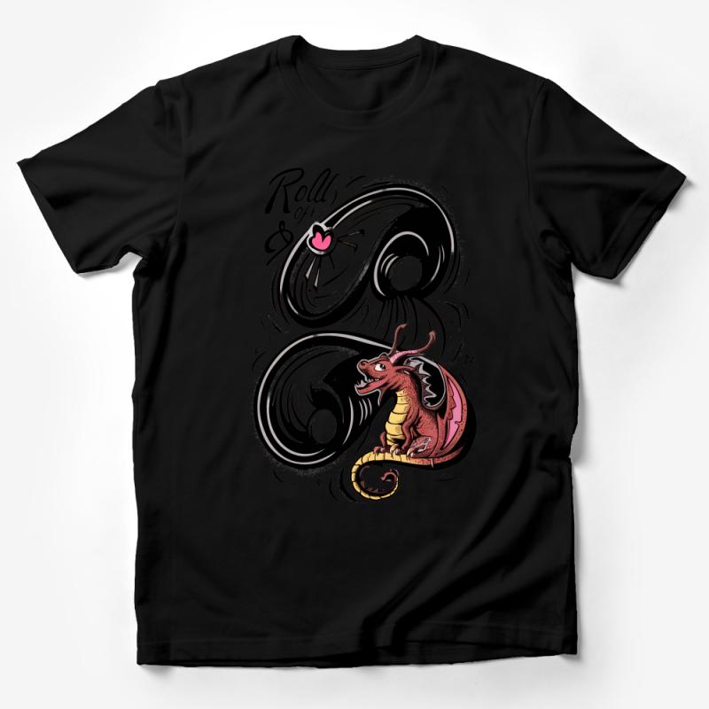 Fantasy Dragon T-Shirt, DandD Inspired Graphic Tee, Roll the Dice Gamers Shirt, Unique Illustration Apparel Male T-Shirt