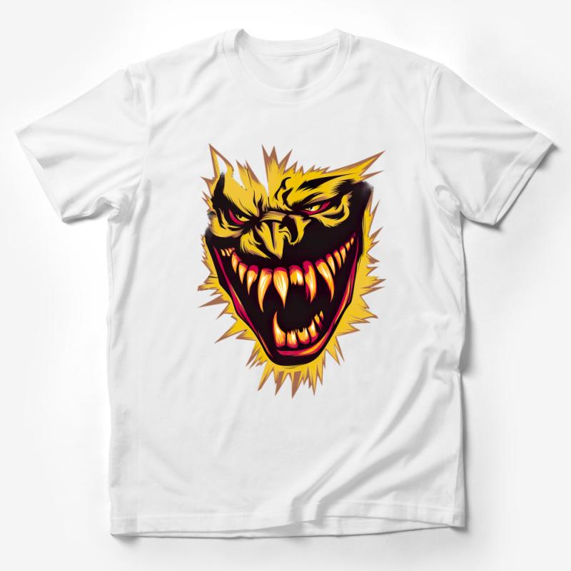 Men's Graphic Tee, Fierce Beast Design, Yellow and Black, Casual Urban Style T-Shirt, Streetwear Male T-Shirt