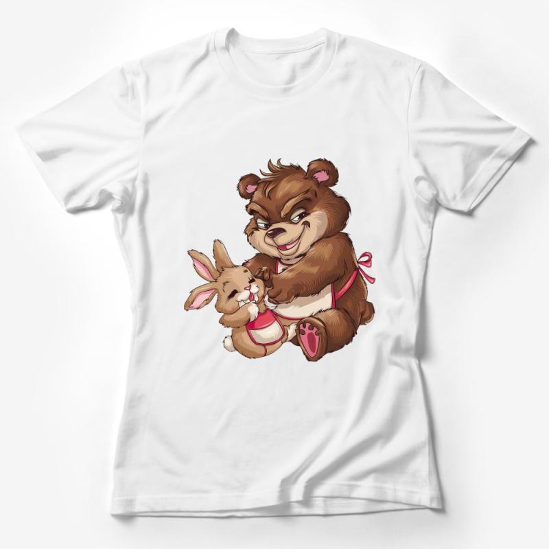 Cute Bear and Bunny Hug T-Shirt, Adorable Animal Friends Graphic Tee, Unisex Casual Top for All Ages Female T-Shirt