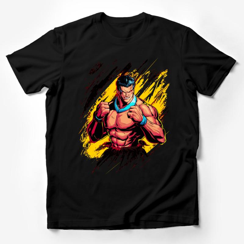 Superhero Inspired Muscle Man Graphic Tee, Vibrant Comic Art Style Shirt, Bold Colorful Casual Wear, Men's Fashion Statement Male T-Shirt