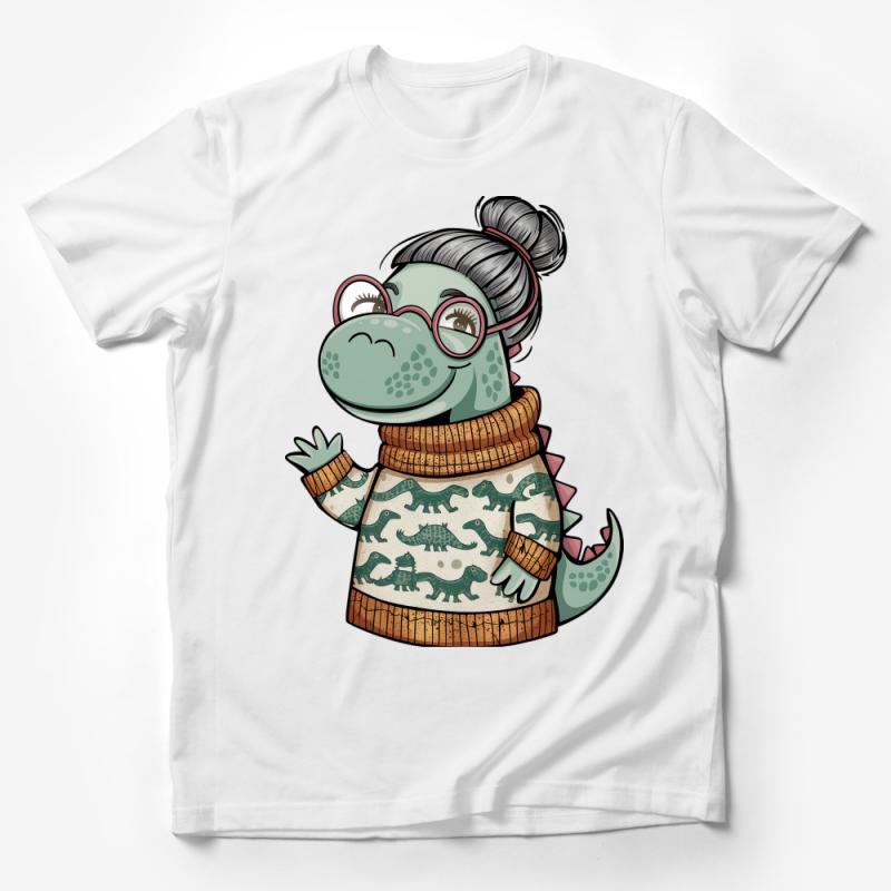 Cute Dinosaur Graphic T-Shirt, Trendy Hipster Dino with Glasses, Unisex Casual Wear, Fun Illustration Top, Gift for Dino Lovers Male T-Shirt