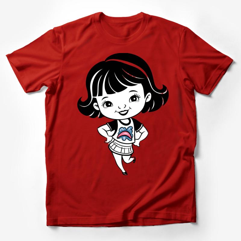 Cute Cartoon Girl T-Shirt, Rainbow Heart Print, Kids Fashion Tee, Casual Top for Girls, Gift Idea Male T-Shirt