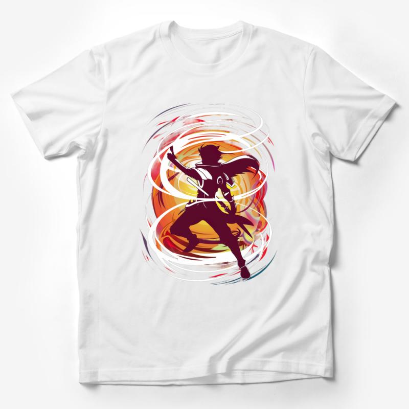 Abstract Dancer Silhouette T-Shirt, Vibrant Colors, Artistic Design Tee, Unisex Modern Dance Shirt, Graphic Apparel for Dancers Male T-Shirt