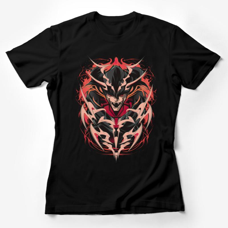 Men's Fiery Demon Graphic Tee, Red Black Fantasy Creature, Cool Monster Illustration T-Shirt, Unique Designer Streetwear, Gift for Gamers Female T-Shirt