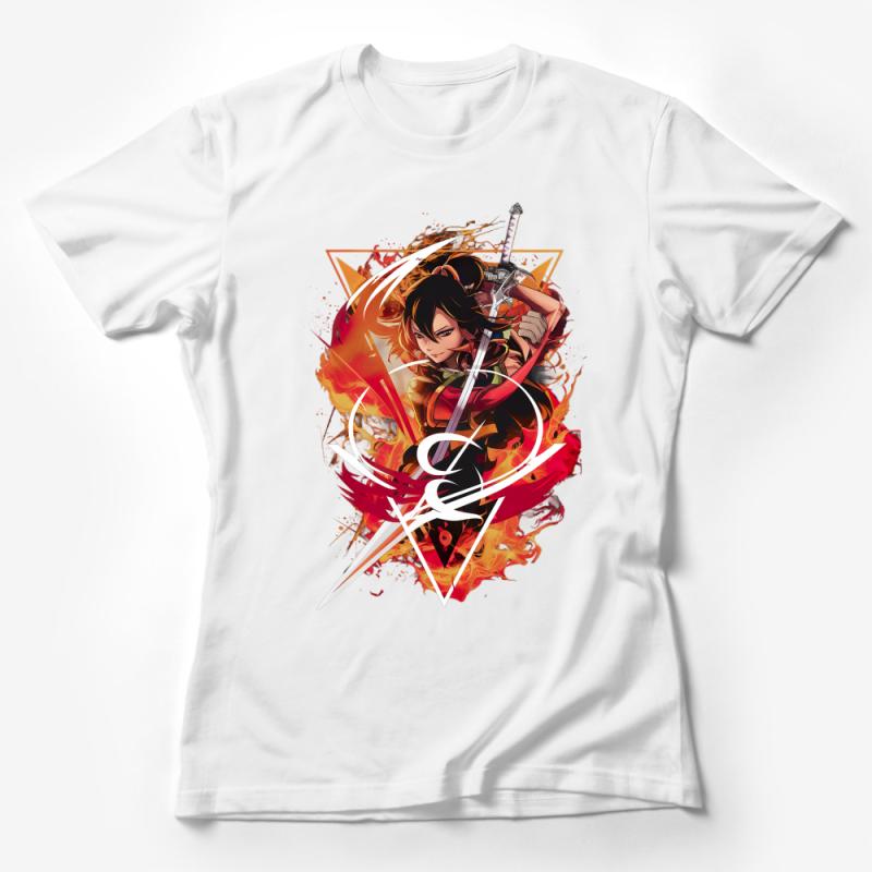 Anime Samurai Girl T-Shirt, Vibrant Graphic Tee, Urban Streetwear, Cool Manga Character Top, Unisex Clothing, Gift for Anime Fans Female T-Shirt