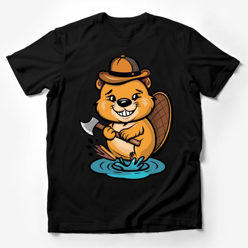 Cute Beaver Cartoon T-Shirt, Funny Animal Graphic Tee, Unisex Nature Inspired Shirt, Casual Outdoor Clothing, Unique Gift Idea Male T-Shirt