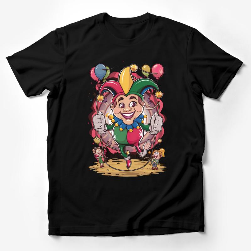 Colorful Jester Cartoon T-Shirt, Funny Clown Graphic Tee, Unisex Adult and Kids Casual Wear, Unique Birthday Gift Idea Male T-Shirt