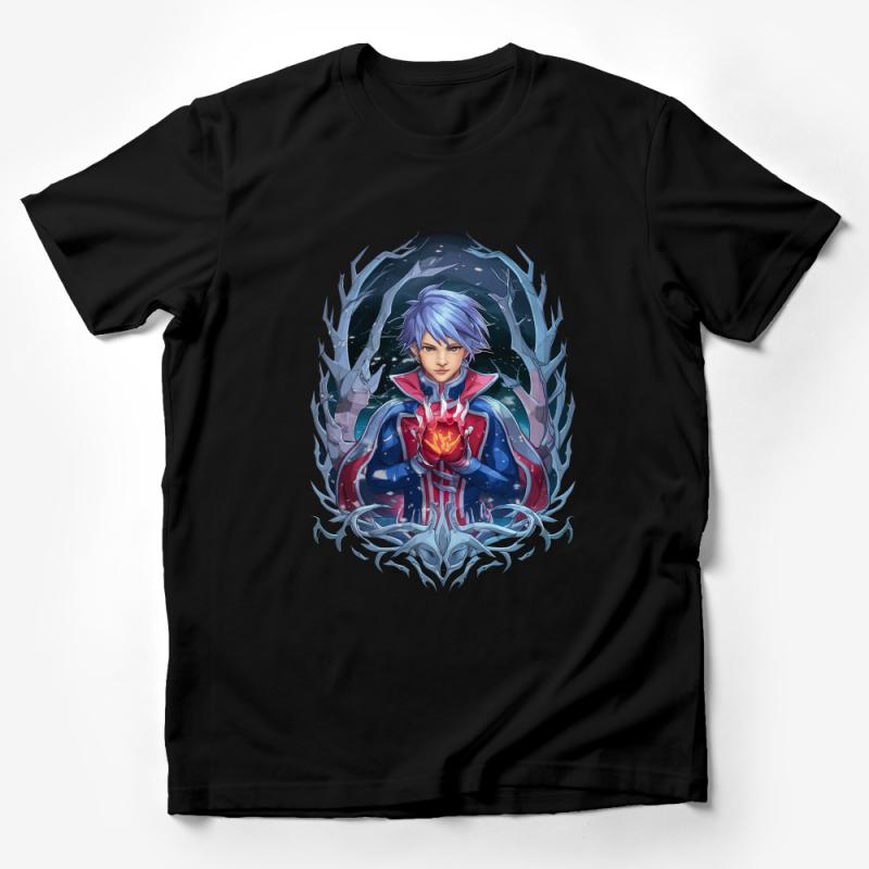 Fantasy Ice Warrior Graphic T-Shirt, Cool Blue Anime Character, Unisex Tee, Casual Clothing, Unique Illustration Art, Gift for Gamers Male T-Shirt