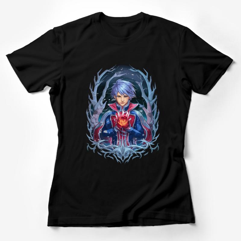 Fantasy Ice Warrior Graphic T-Shirt, Cool Blue Anime Character, Unisex Tee, Casual Clothing, Unique Illustration Art, Gift for Gamers Female T-Shirt