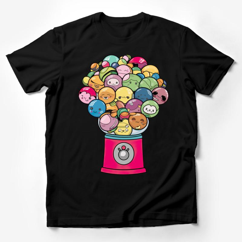 Cute Kawaii Gumball Machine T-Shirt, Colorful Candy Bubblegum Tee, Unisex Cartoon Graphic Shirt for All Ages Male T-Shirt