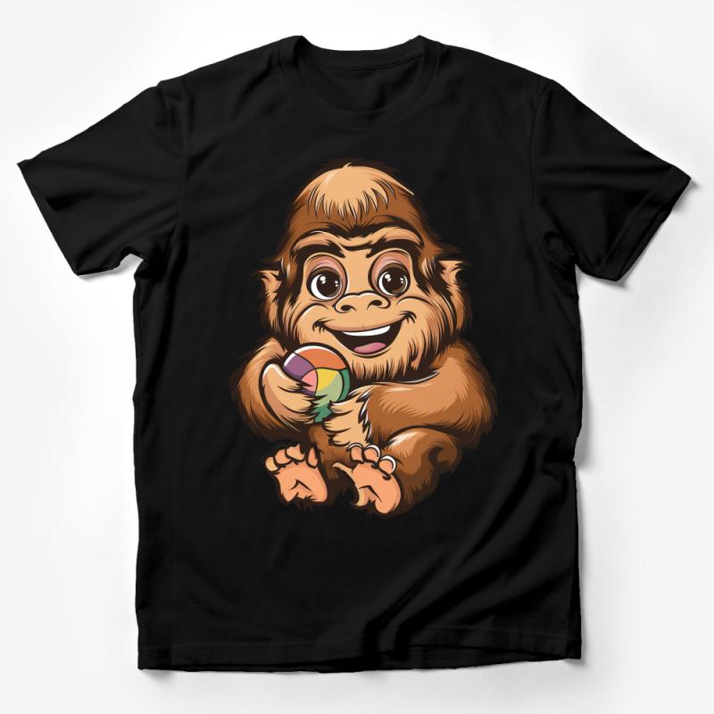 Cute Cartoon Monkey Holding Ball T-Shirt, Unisex Kids Tee, Fun Animal Graphic, Soft Cotton Shirt, Gift for Children Male T-Shirt