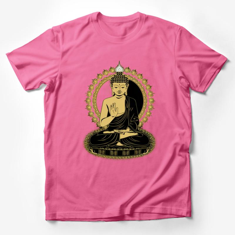 Buddha Meditation T-Shirt, Zen Yoga Buddhist Golden Graphic Tee, Spiritual Awakening Unisex Top, Mindfulness Gift Shirt Male T-Shirt