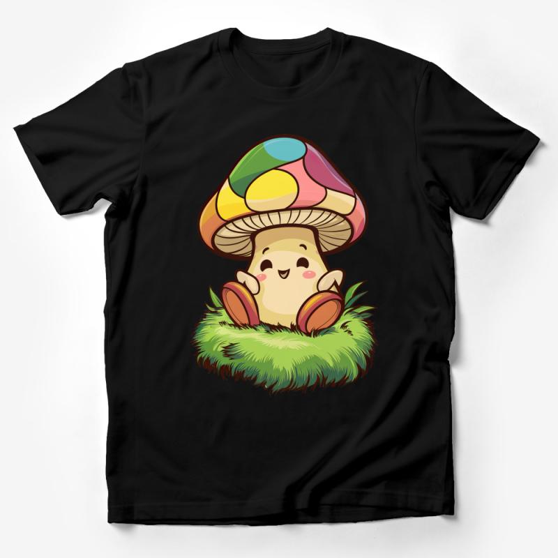 Cute Mushroom Character T-Shirt, Colorful Fantasy Fun Tee, Unisex Graphic Shirt, Whimsical Nature Apparel Male T-Shirt