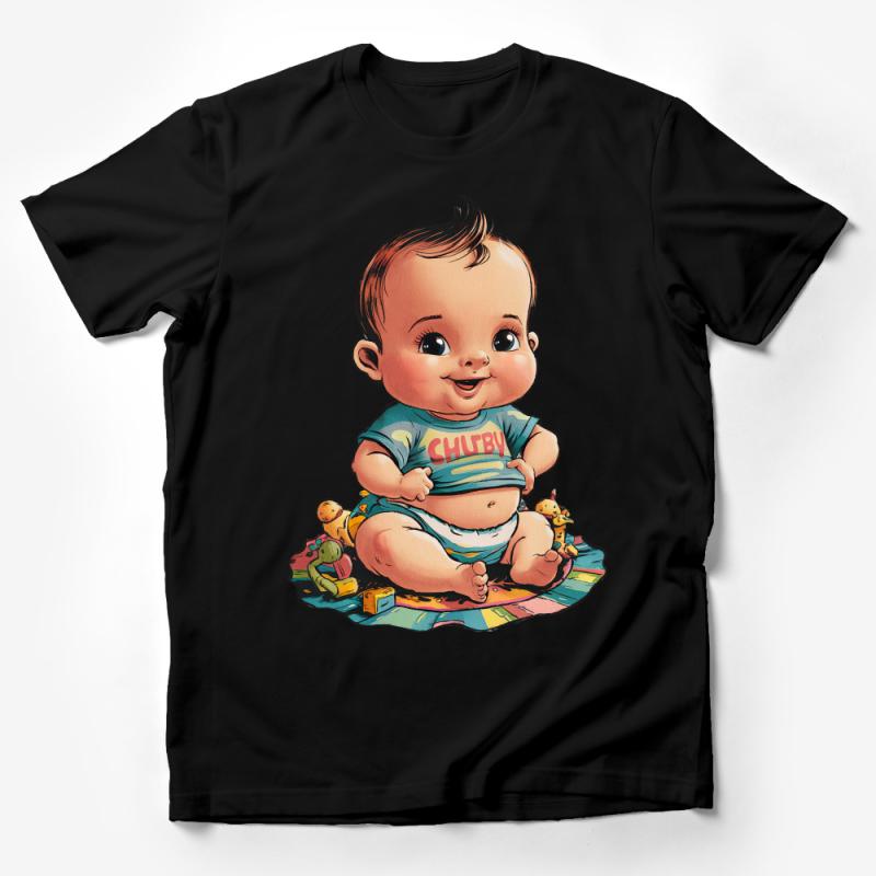 Cute Chubby Baby Graphic Tee, Vintage Inspired Baby Illustration, Unisex T-Shirt for Casual Wear Male T-Shirt