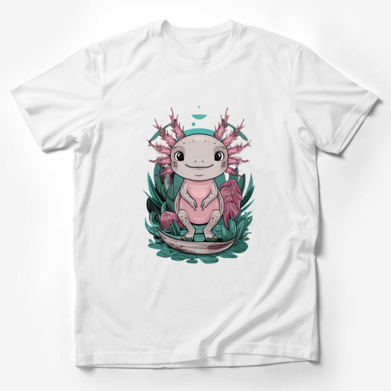 Cute Axolotl Graphic T-Shirt, Pink Salamander Illustration Tee, Unisex Nature Inspired Shirt, Amphibian Lover Gift, Casual Wear Top Male T-Shirt