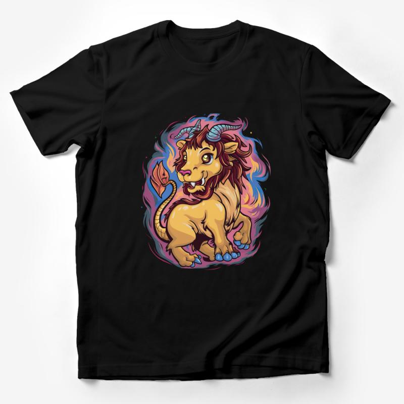 Whimsical Chimera Lion Unicorn T-Shirt, Fantasy Creature Tee, Mythical Beast Shirt, Unique Graphic Design, Unisex Adult Clothing Male T-Shirt