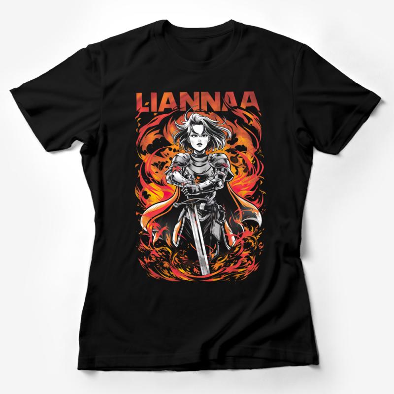 Fantasy Warrior Woman T-Shirt, Fiery Sword Fighter Graphic Tee, Strong Female Character Shirt, Epic Battle Art Clothing Female T-Shirt