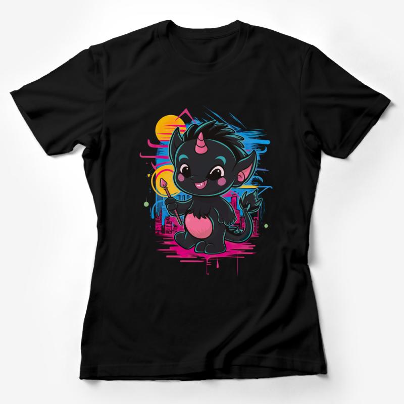 Cute Unicorn Bat T-Shirt, Vibrant Cartoon Fantasy Creature Tee, Urban Art Style Colorful Apparel, Gift for Fantasy Lovers Female T-Shirt