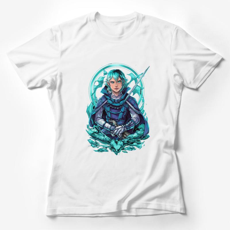 Fantasy Warrior T-Shirt, Cool Anime Character Tee, Blue Armor Knight, Unique Graphic T-Shirt, Unisex Adult Fashion, Gift for Gamers Female T-Shirt