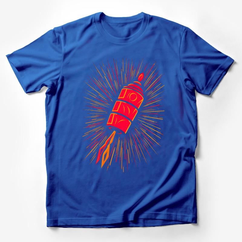 Red and Yellow Rocket Blast Off T-Shirt, Space Exploration Tee, Science Fiction Shirt, Unisex Adult Clothing, Gift for Space Lovers Male T-Shirt