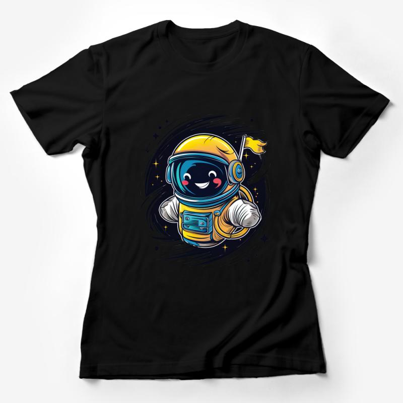 Smiling Astronaut Cartoon T-Shirt, Outer Space Themed Apparel, Unisex Space Lover Tee, Casual Cool Graphic Shirt for Adults and Kids Female T-Shirt