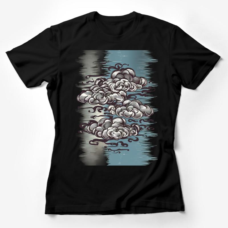 Abstract Cloud Illustration T-Shirt, Artistic Weather Design Tee, Unique Sky Graphic Shirt, Casual Wear Female T-Shirt