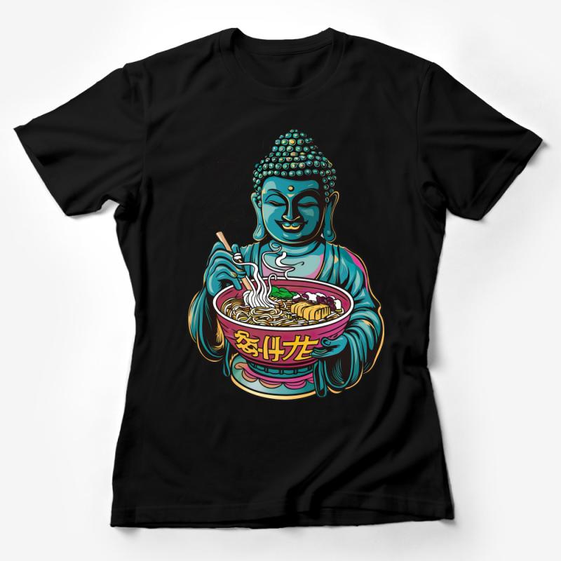 Buddha Noodle Bowl Graphic T-Shirt, Zen Buddhism Foodie Tee, Vibrant Ramen Lover Shirt, Comfort Fit Unisex Apparel Female T-Shirt