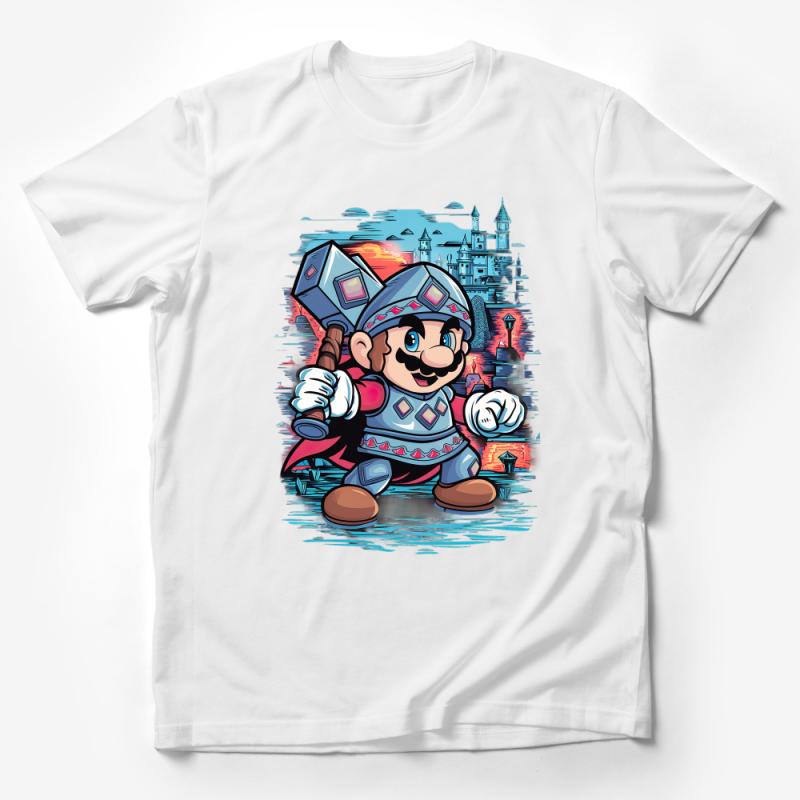 Warrior Video Game Plumber T-Shirt, Fun Fantasy Castle Graphic Tee, Unisex Retro Game Character Shirt, Unique Gamer Gift Male T-Shirt