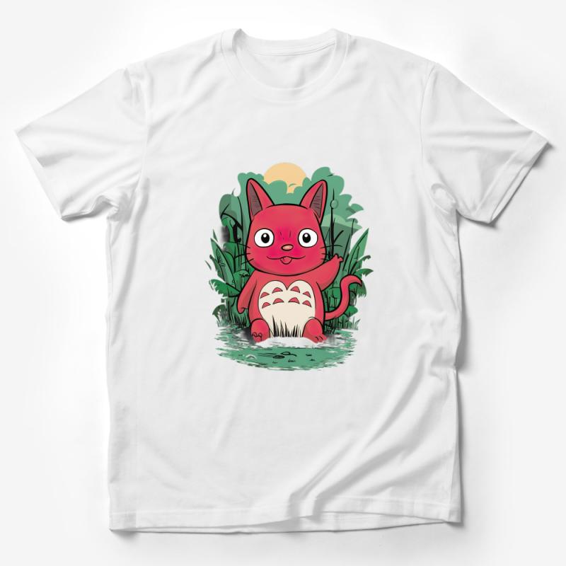 Cute Red Cat Creature T-Shirt, Whimsical Fantasy Animal Tee, Kids Unisex Cartoon T-shirt, Unique Graphic Shirt, Gift for Cat Lovers Male T-Shirt