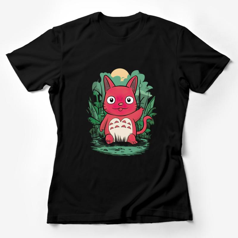 Cute Red Cat Creature T-Shirt, Whimsical Fantasy Animal Tee, Kids Unisex Cartoon T-shirt, Unique Graphic Shirt, Gift for Cat Lovers Female T-Shirt