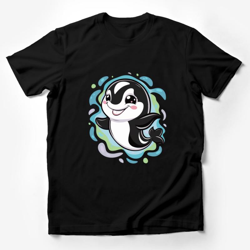 Cute Cartoon Orca Whale T-Shirt, Playful Aquatic Animal Tee, Kids Unisex Ocean Theme Top, Graphic Casual Shirt for Toddlers Male T-Shirt