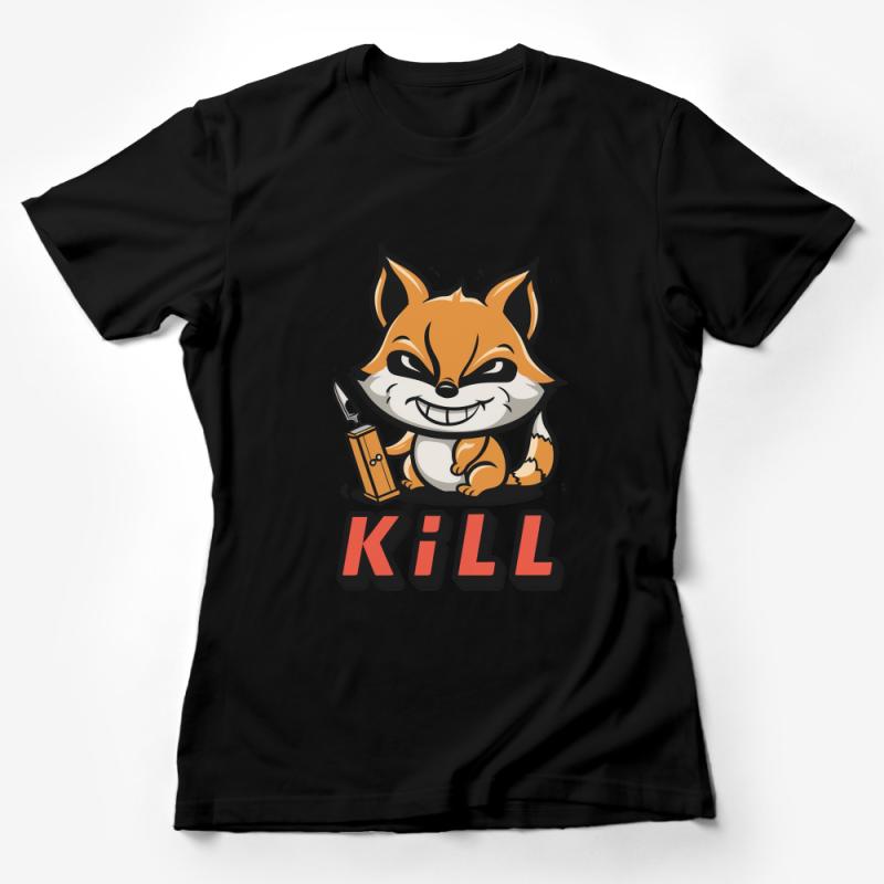 Funny Fox with Knife Cartoon T-Shirt, Unisex Graphic Tees, Cool Animal Humor Shirt, Unique Gift for Friends Female T-Shirt