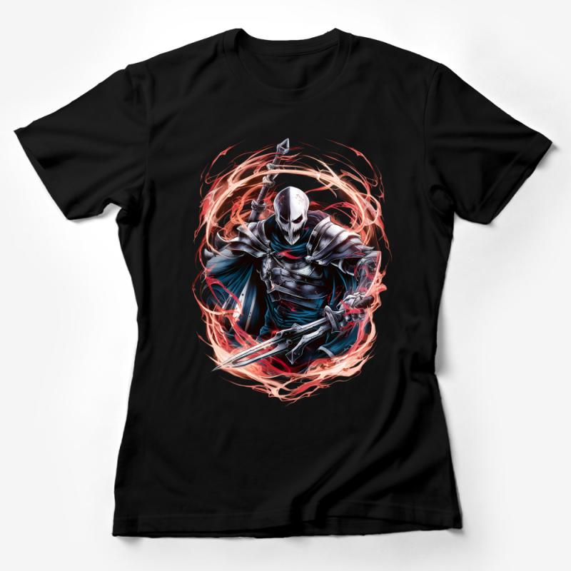 Men's Graphic Tee with Skull and Swords, Cool Red Whirlwind Design, Unique Fantasy Art T-Shirt, Casual Cotton Top Female T-Shirt