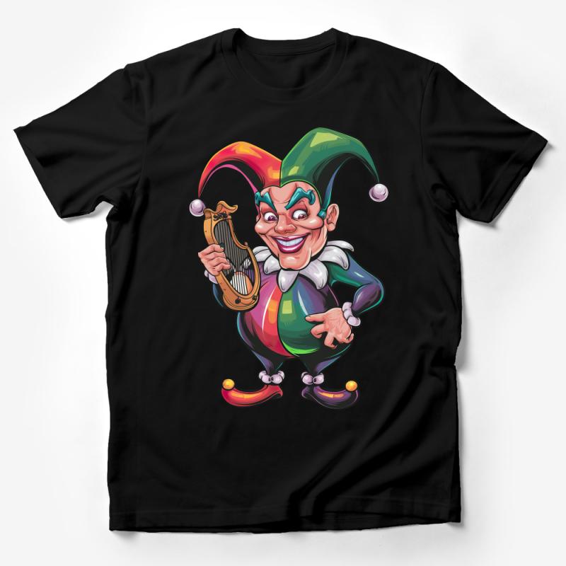 Colorful Jester Graphic T-Shirt, Unisex Funny Harlequin Tee, Novelty Court Jester Shirt, Vibrant Clown Costume Top, Musician Joke Gift Male T-Shirt